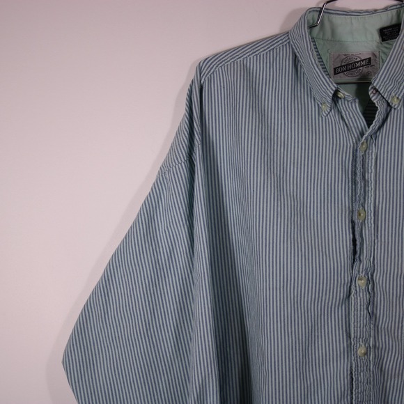 Vintage New York Bon Homme Shirts Mens M Blue Stripe Long Sleeve Embroidered USA - Picture 6 of 14